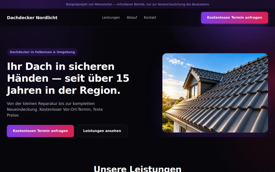 Vorschau der Dachdecker-Demo-Website